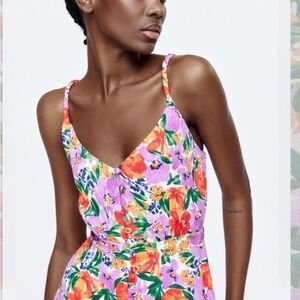 Zara Linen Blend Floral Buttoned dress